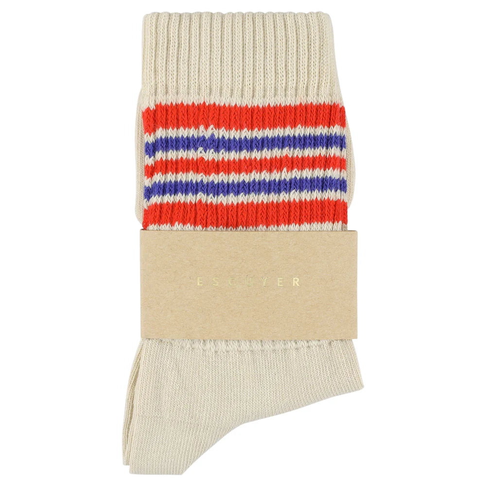 Ecru, Blue & Orange 5 Stripe Socks