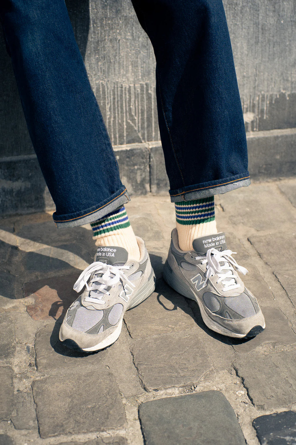 Ecru, Green & Blue 5 Stripe Socks