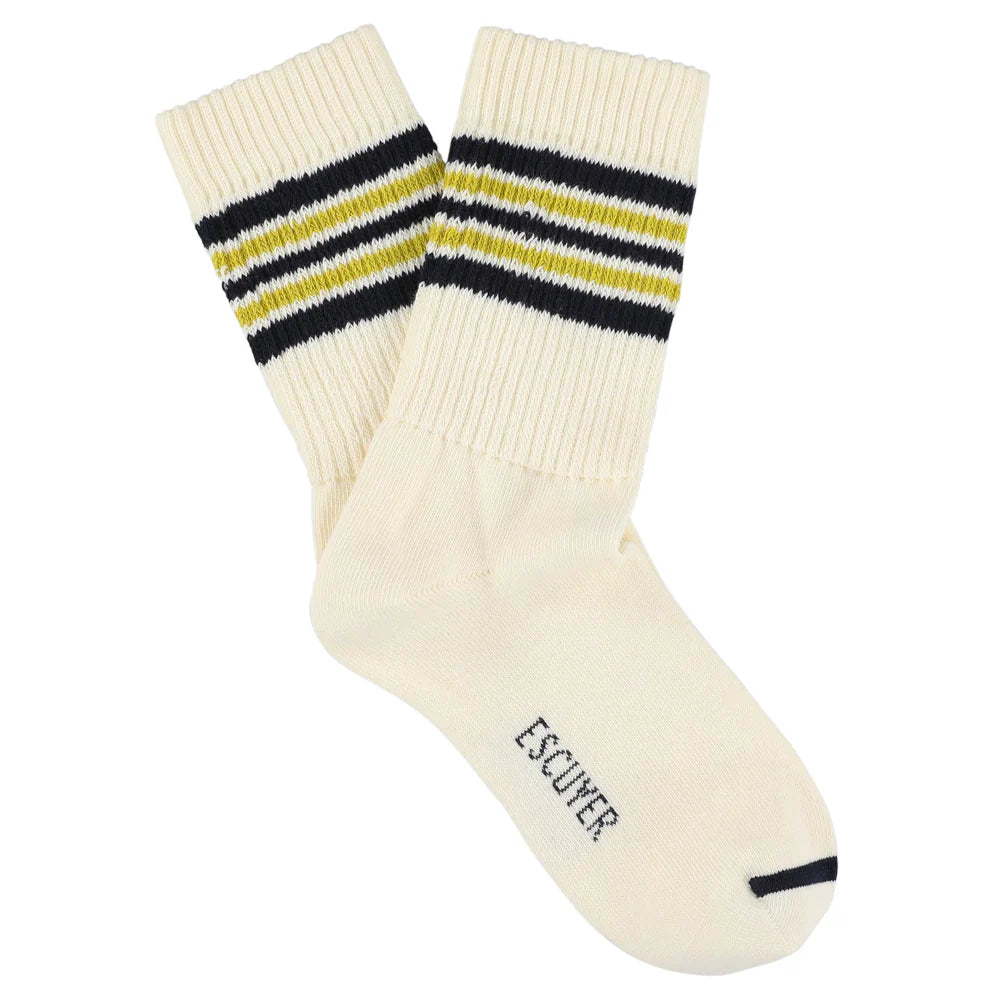 Ecru, Blue & Yellow 5 Stripe Socks