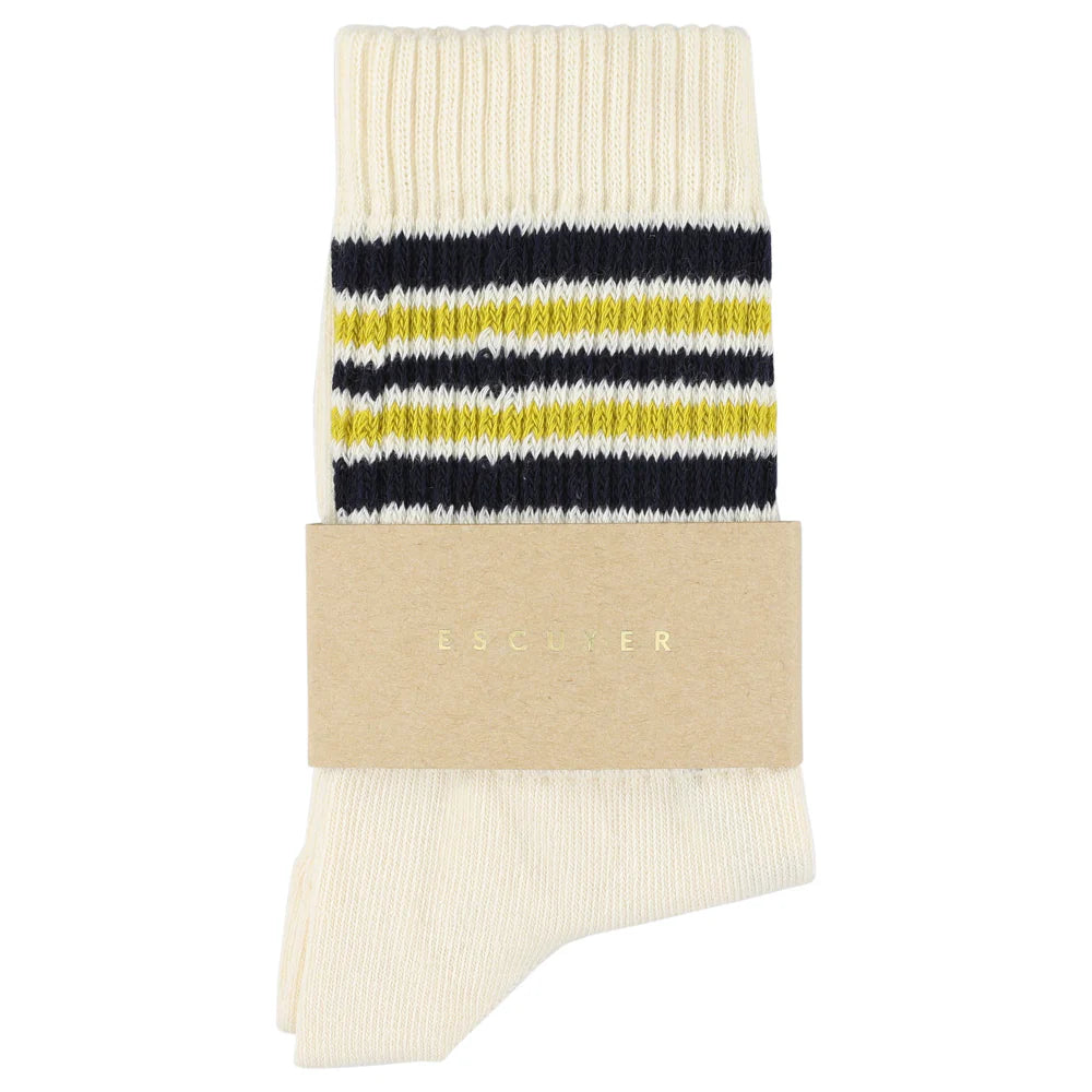 Ecru, Blue & Yellow 5 Stripe Socks