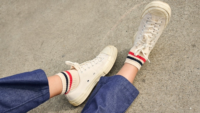 Ecru, Blue & Orange 2 Stripe Ankle Socks