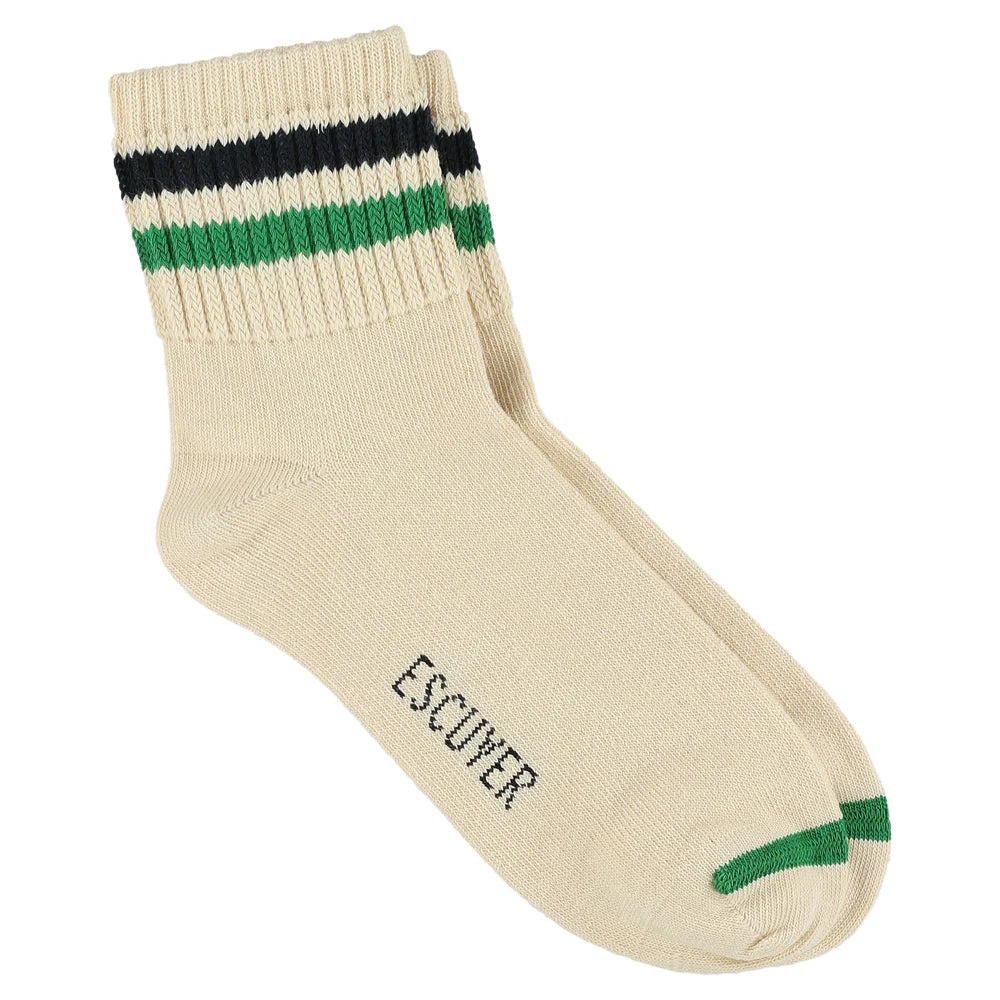 Ecru, Blue & Green 2 Stripe Ankle Socks