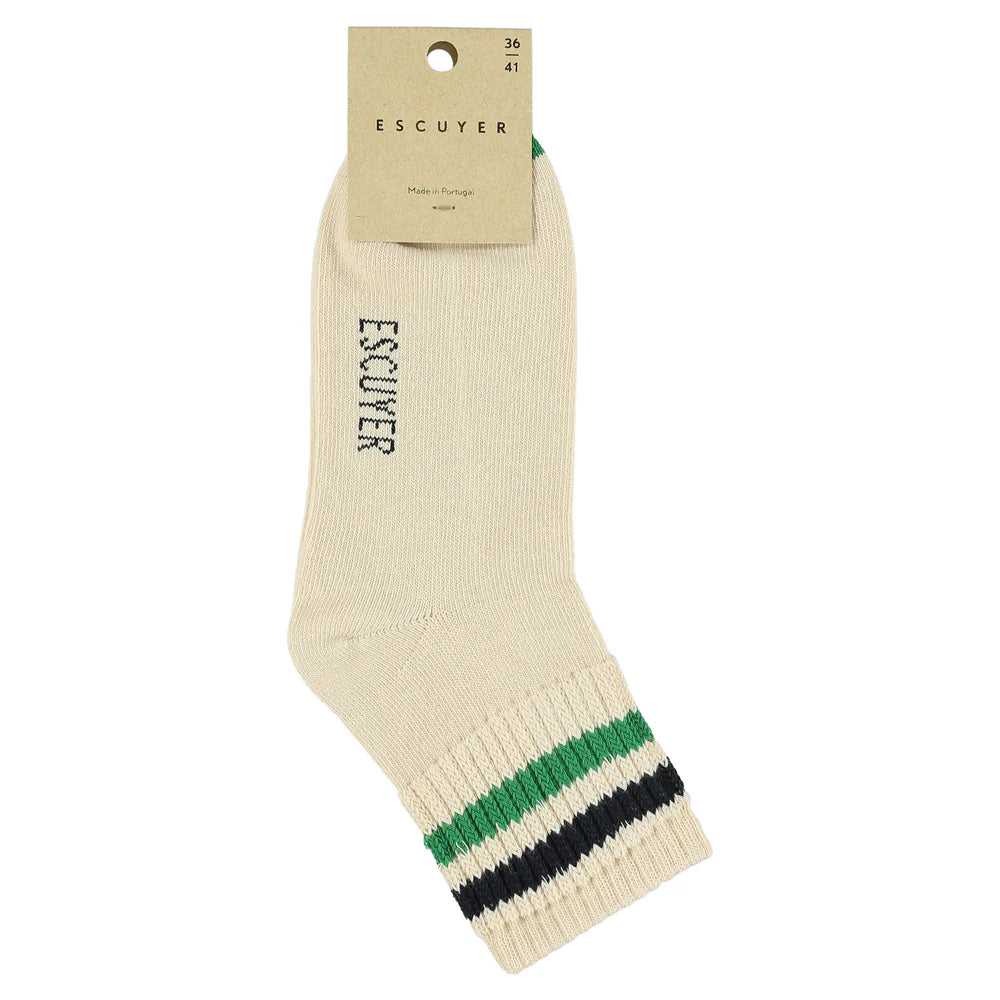 Ecru, Blue & Green 2 Stripe Ankle Socks