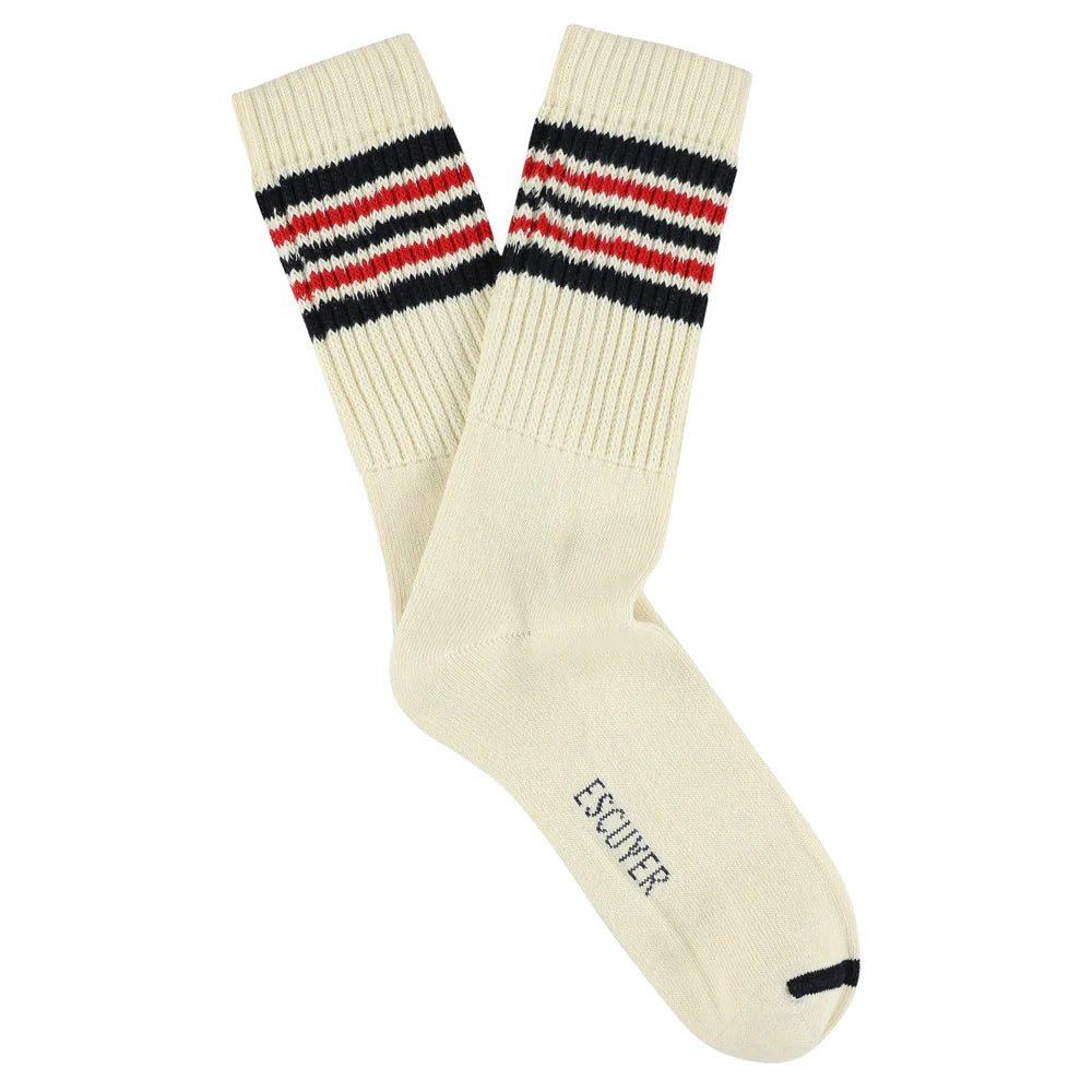 Men’s Ecru, Blue & Red 5 Stripe Socks