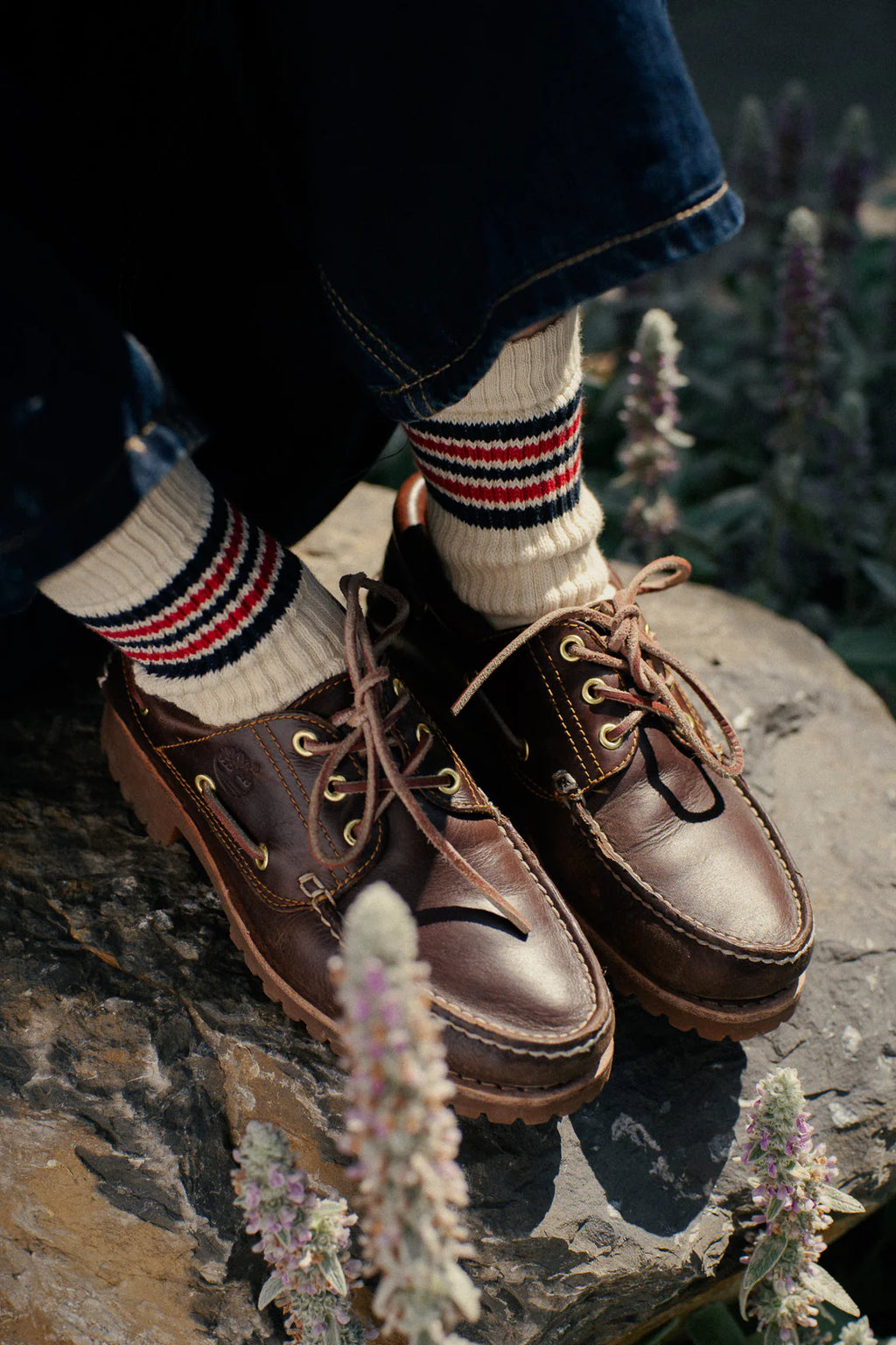 Men’s Ecru, Blue & Red 5 Stripe Socks