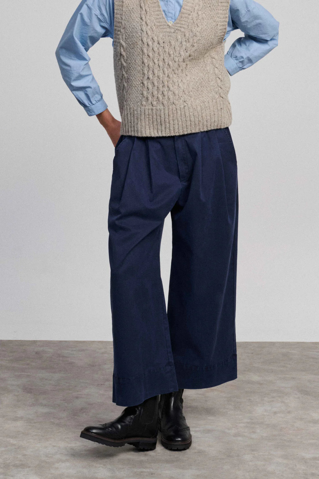 Navy Outside Wide Leg Trousers