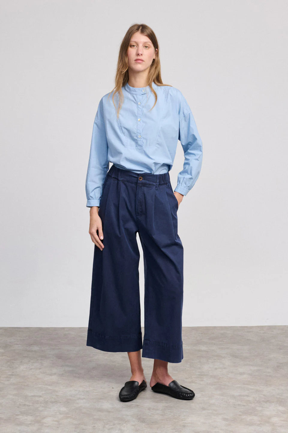 Navy Outside Wide Leg Trousers