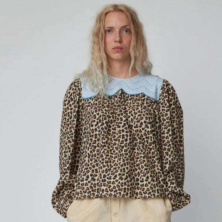 Leopard Blouse with Embroidery - Last One (size 36)