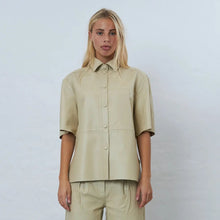 Sand White Short Sleeved Leather Shirt