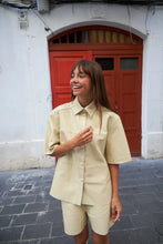 Sand White Short Sleeved Leather Shirt