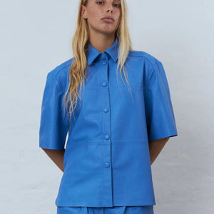 Blue Sea Short Sleeved Leather Shirt