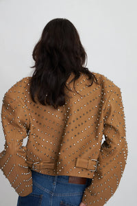 Camel Leather Biker with Studs