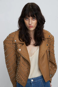 Camel Leather Biker with Studs