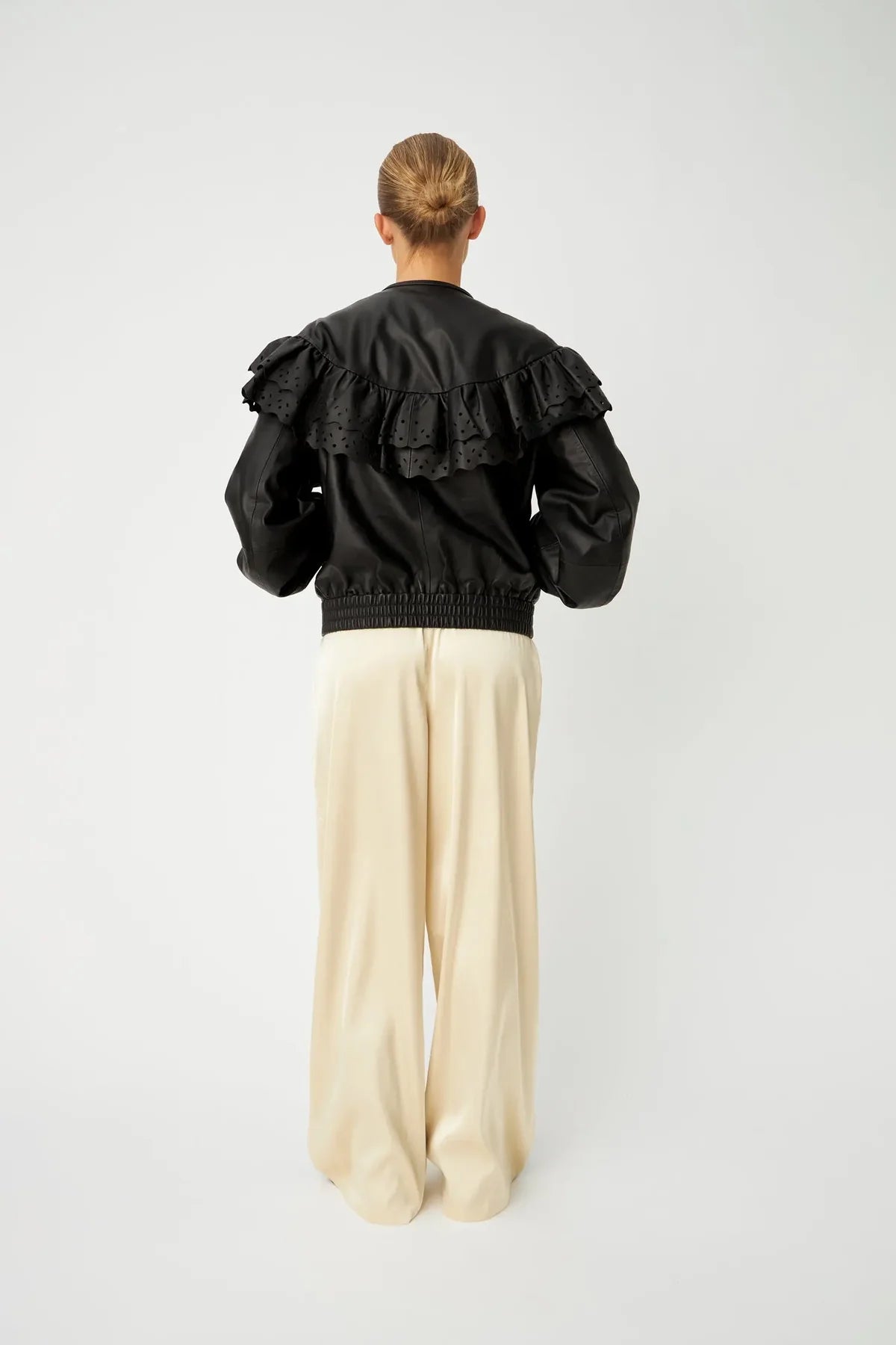 Black Jodi Leather Frill Jacket