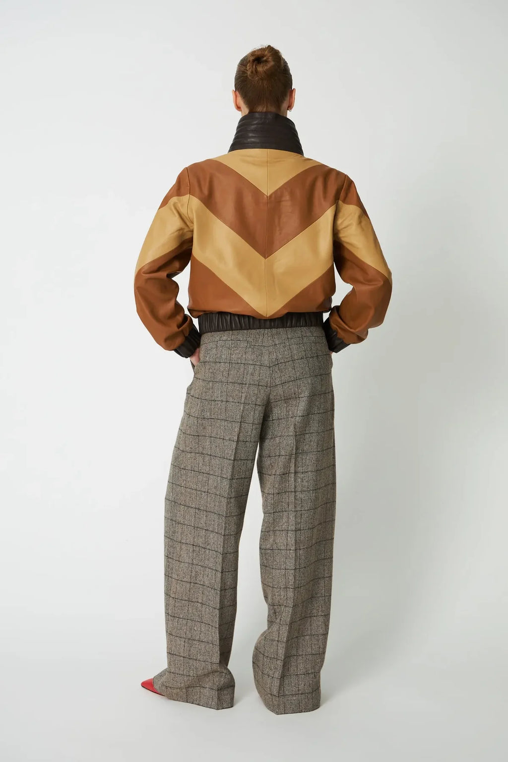 Brown Patchwork Leather Bomber Jacket