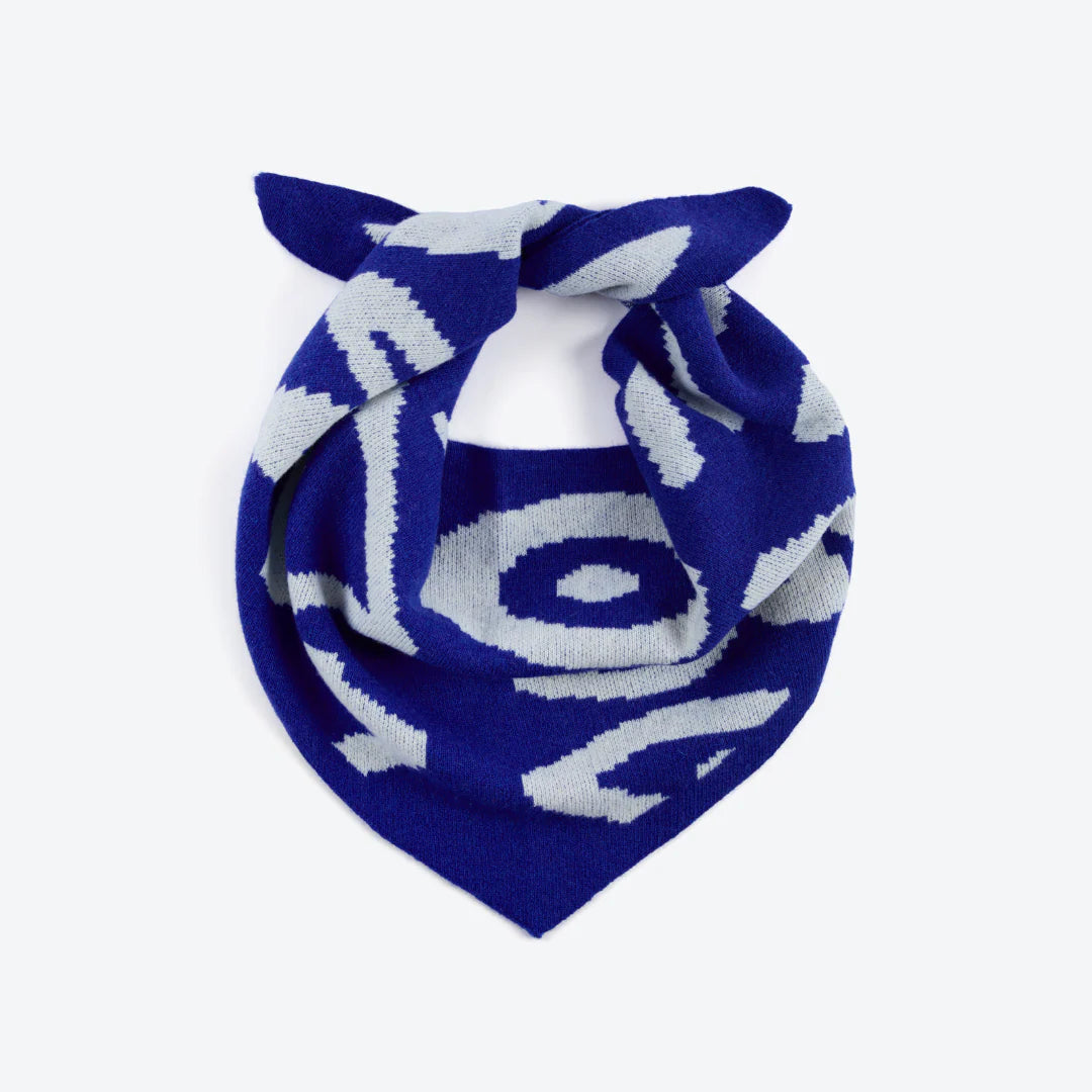 Doodle Blue Wool Triangle Scarf