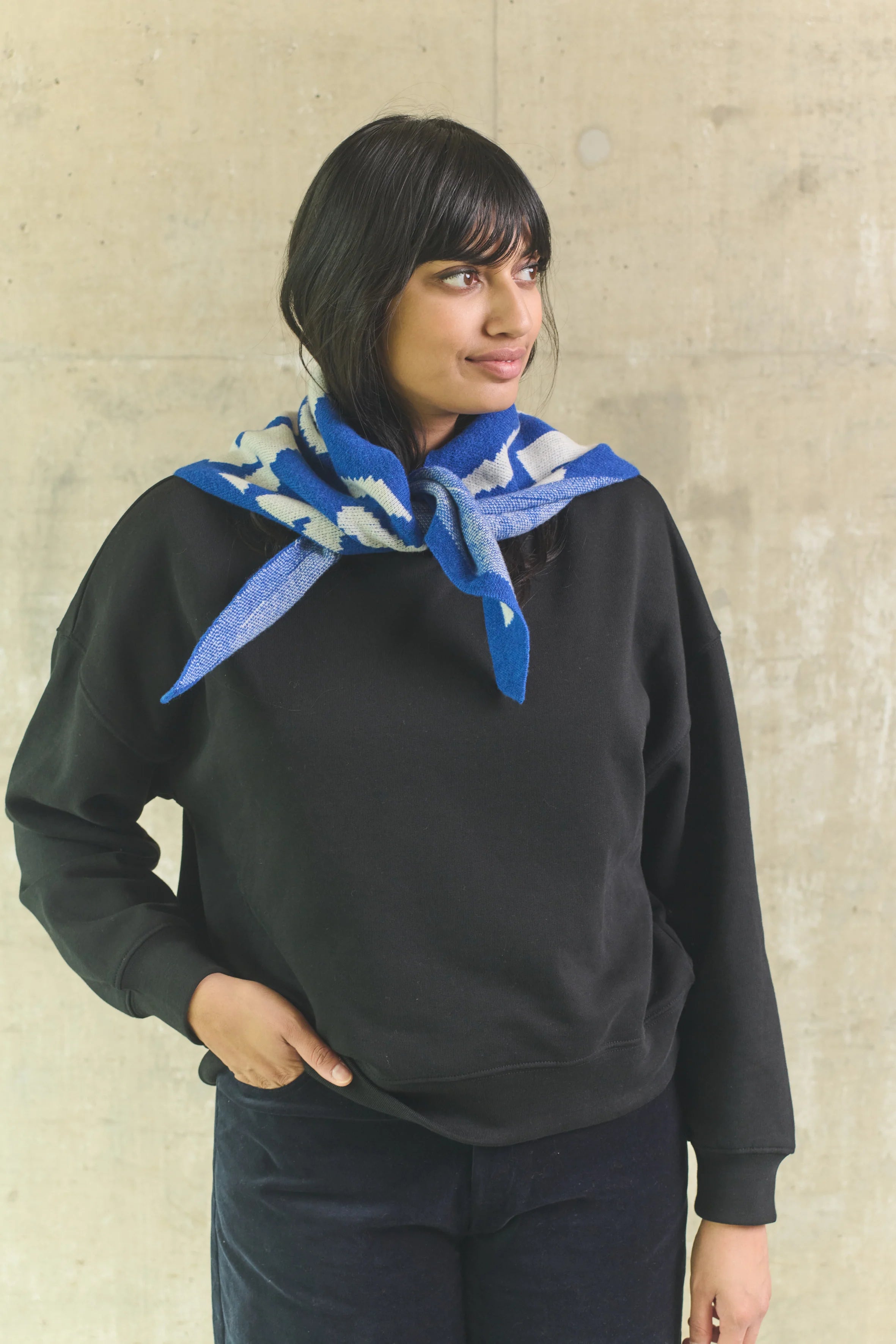 Doodle Blue Wool Triangle Scarf
