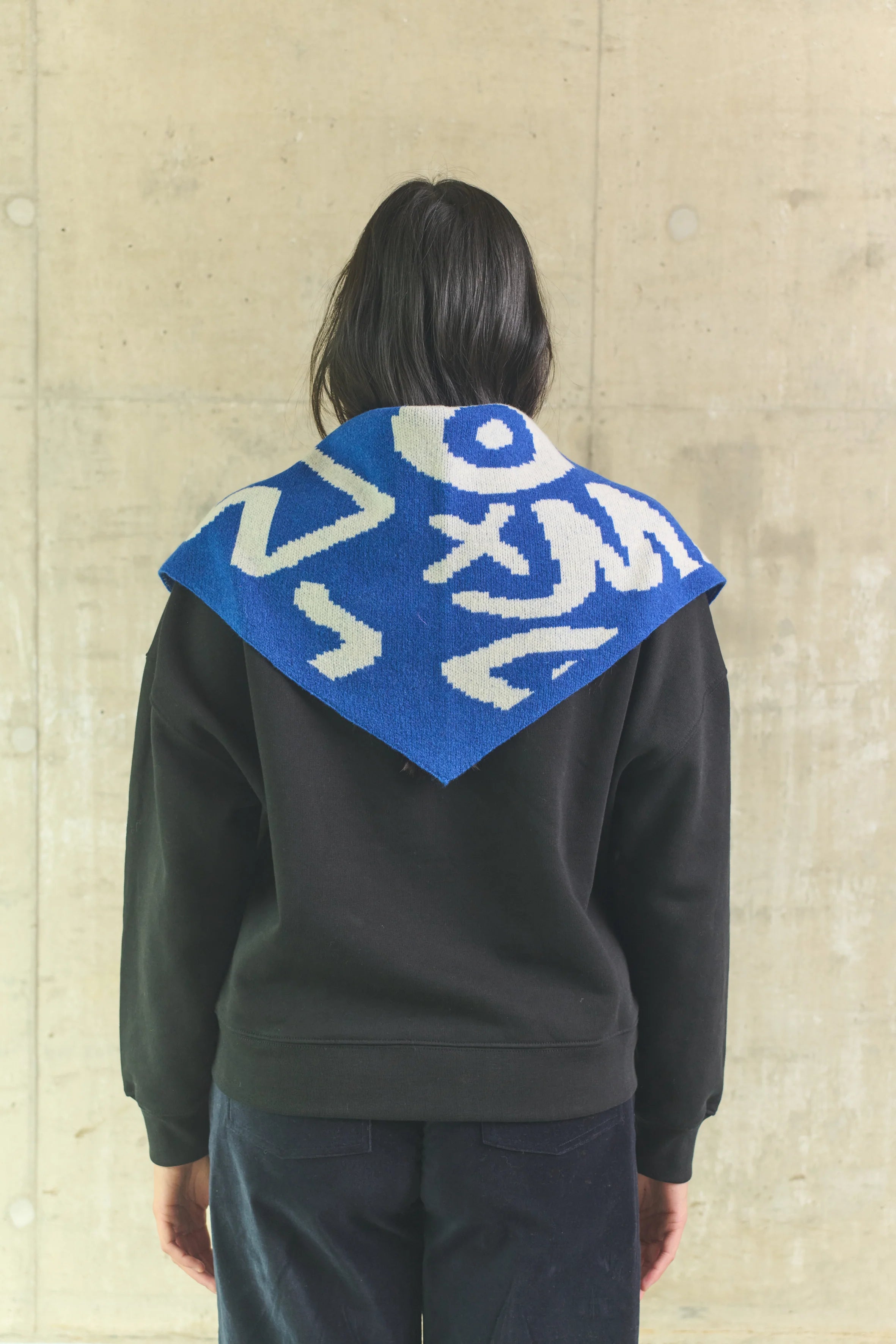 Doodle Blue Wool Triangle Scarf