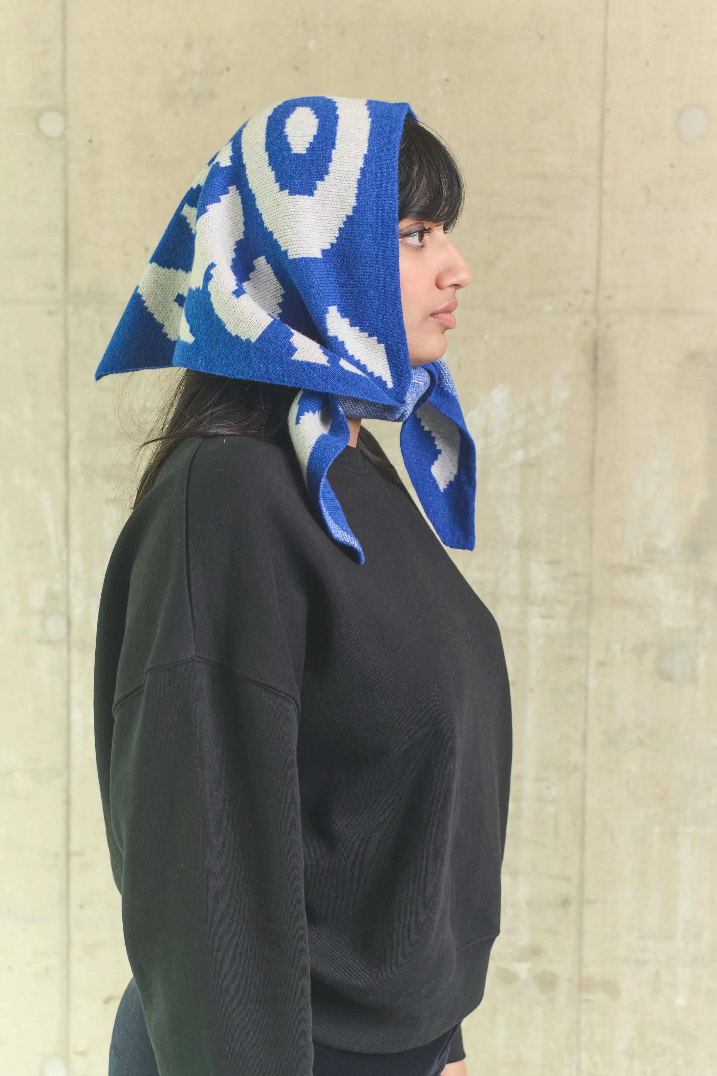 Doodle Blue Wool Triangle Scarf