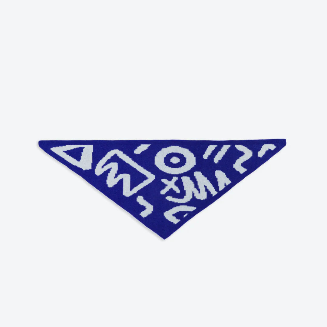 Doodle Blue Wool Triangle Scarf