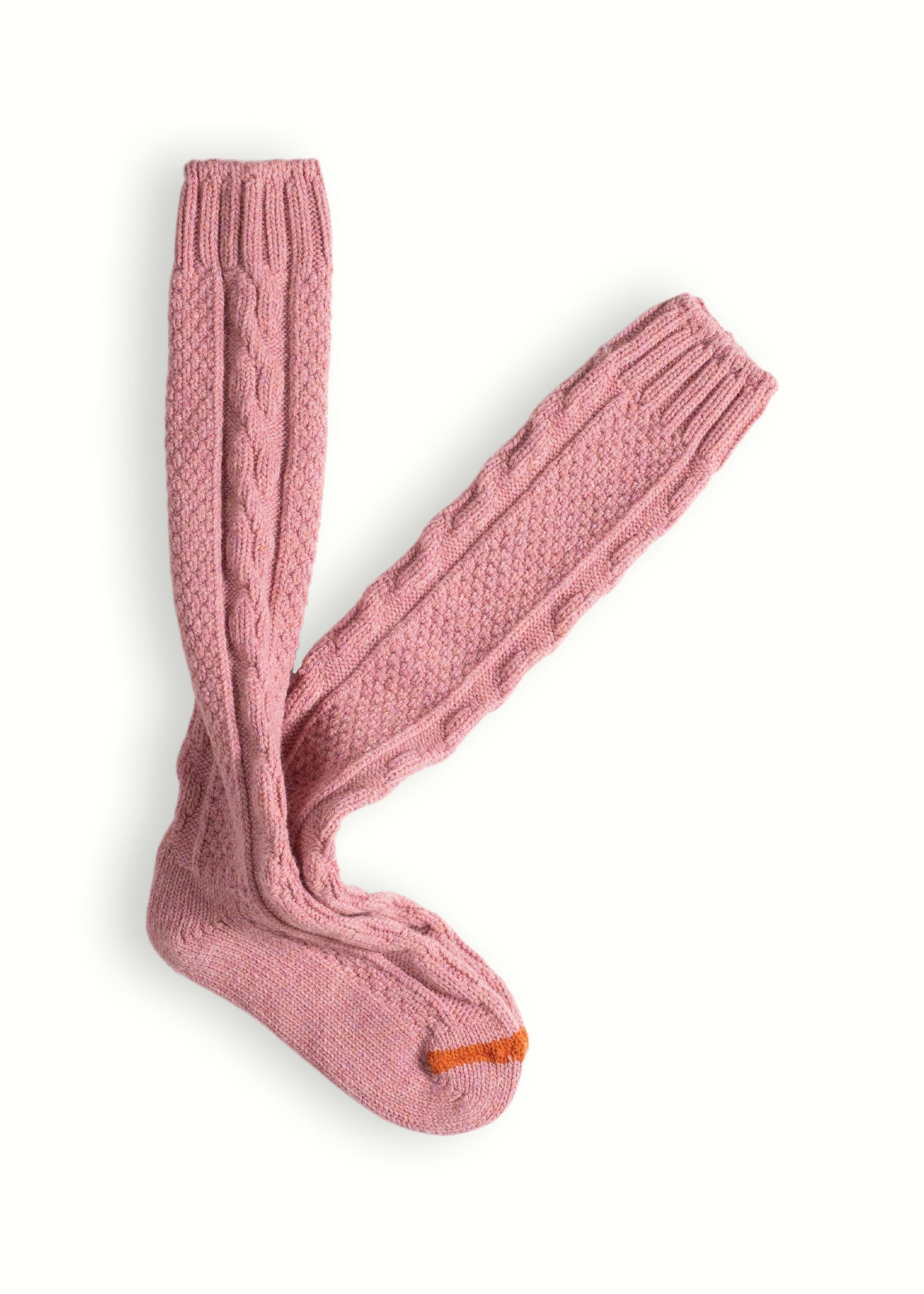 WOOL COLLECTION High-Knee Cable Knit Pink Socks (36-39)