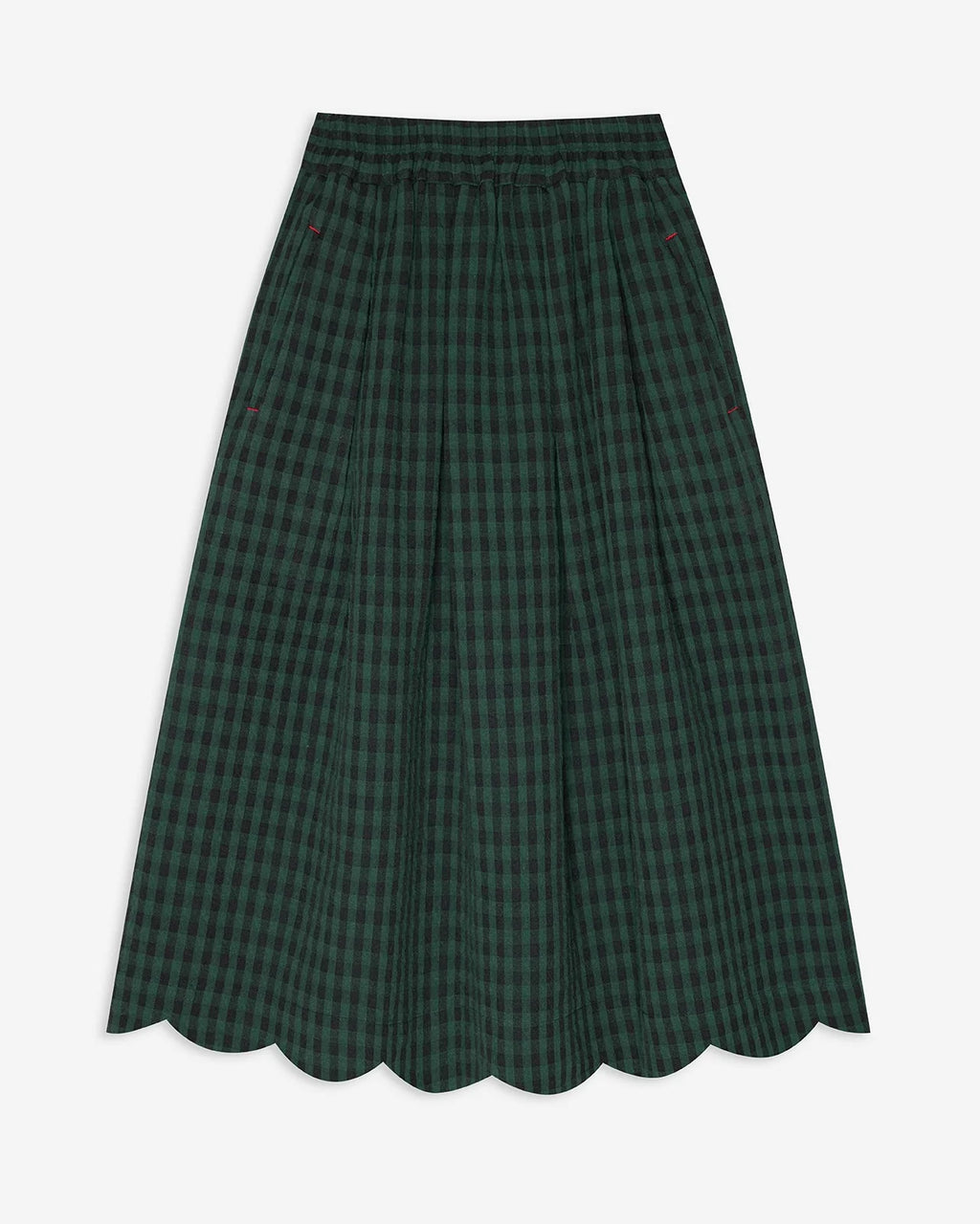 Green Check Scallop Hem Skirt