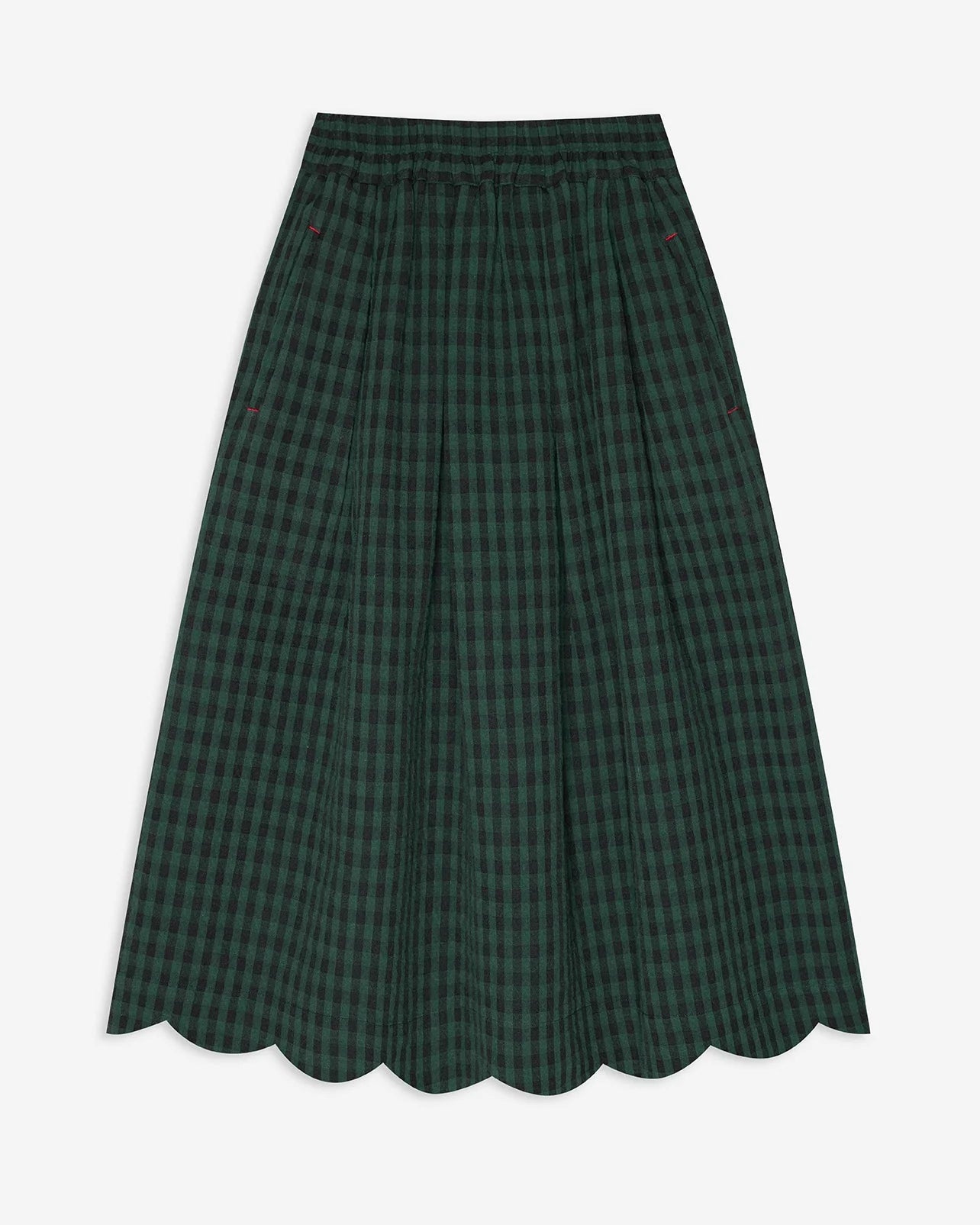 Green Check Scallop Hem Skirt