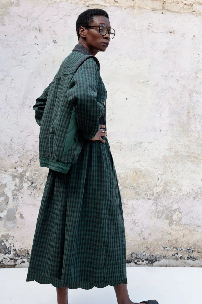 Green Check Scallop Hem Skirt