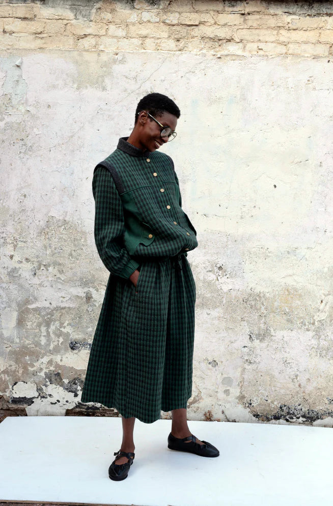Green Check Scallop Hem Skirt