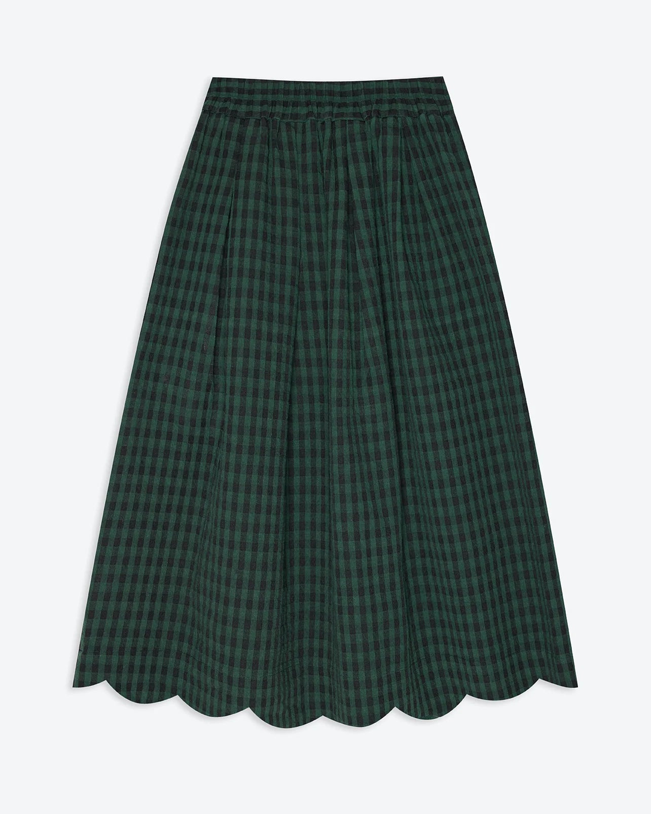 Green Check Scallop Hem Skirt