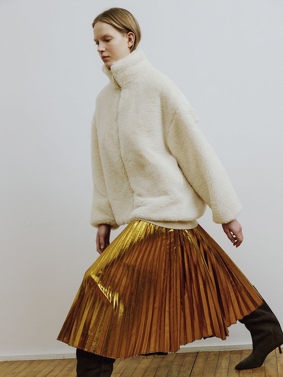 Ivory Oversized Zip-up Faux Fur Anorak Jumper