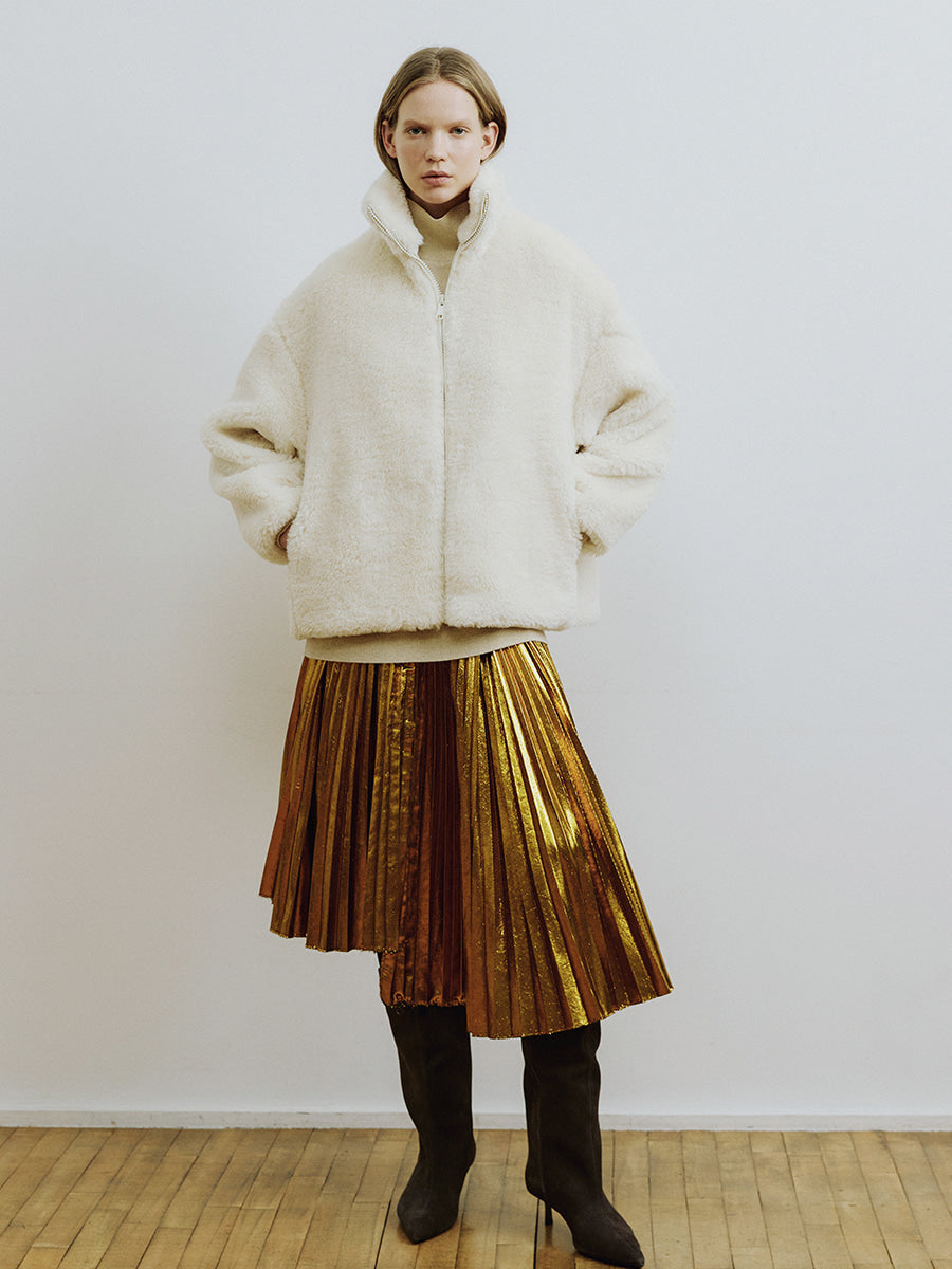Ivory Oversized Zip-up Faux Fur Anorak Jumper