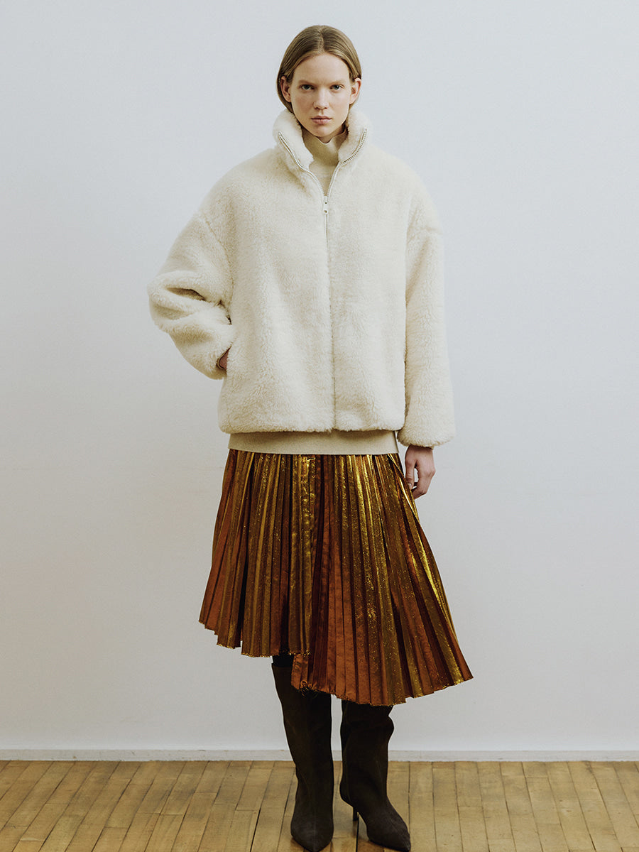 Ivory Oversized Zip-up Faux Fur Anorak Jumper