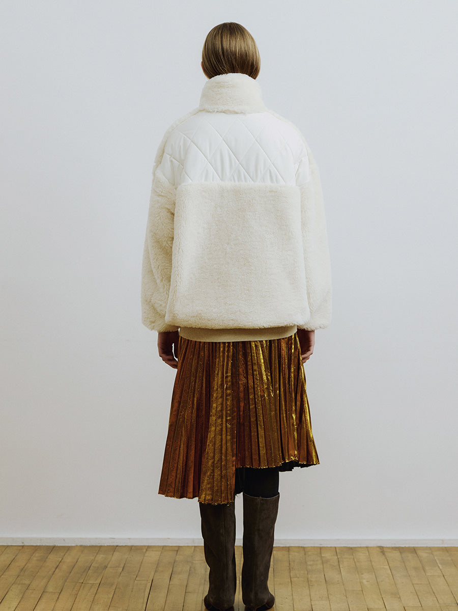 Ivory Oversized Zip-up Faux Fur Anorak Jumper
