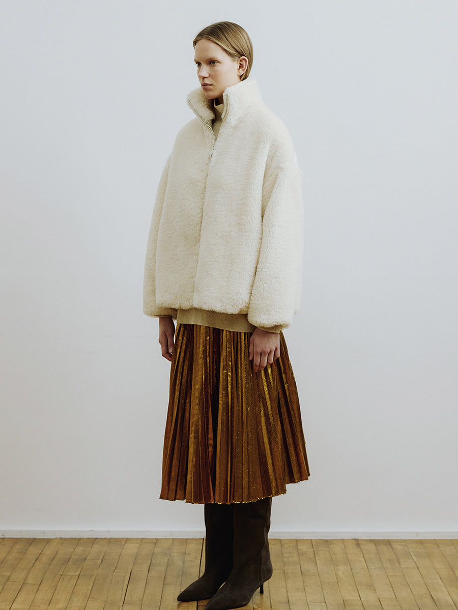 Ivory Oversized Zip-up Faux Fur Anorak Jumper