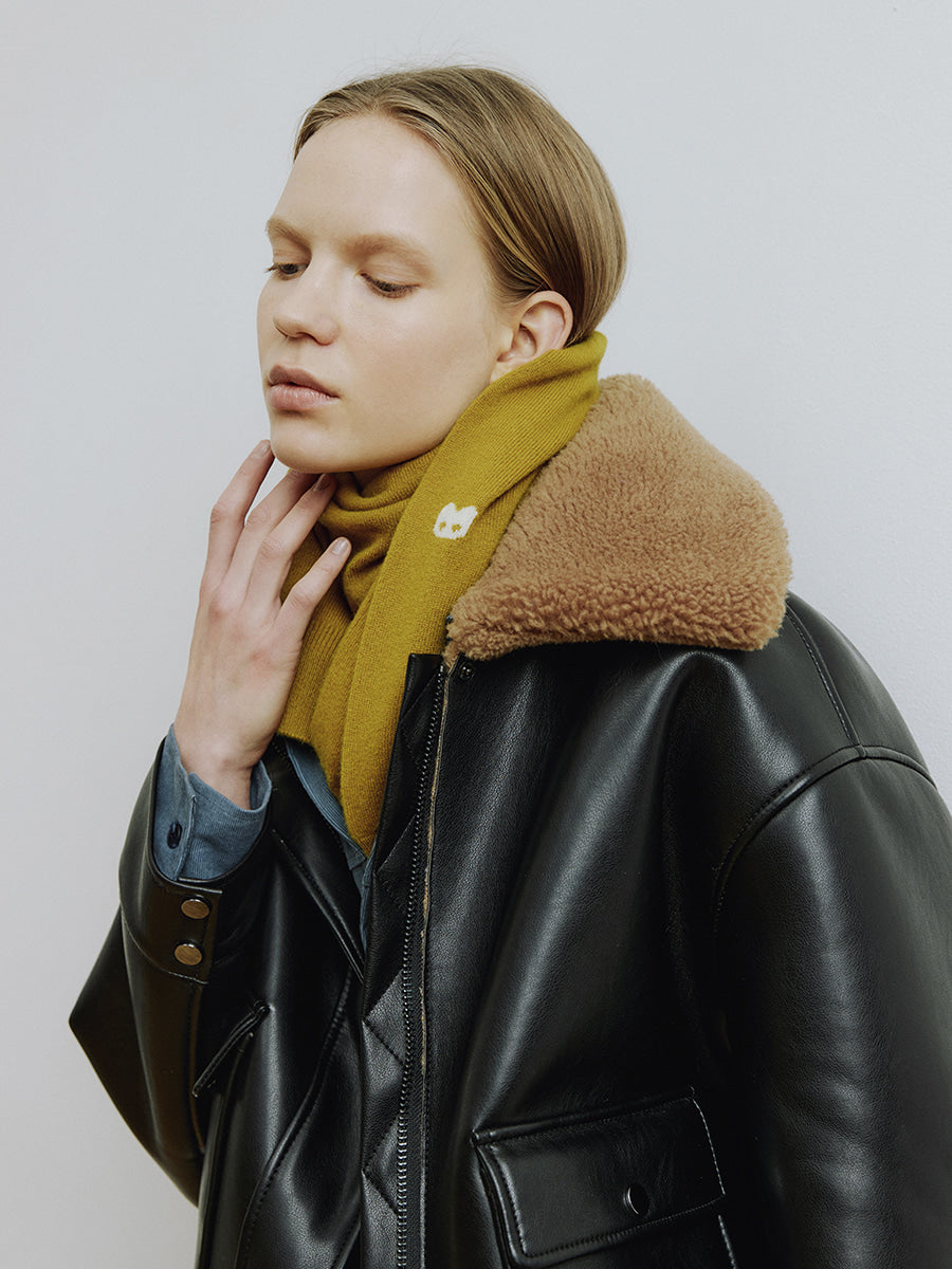 Black Woven Mix Faux Fur Collar Jacket