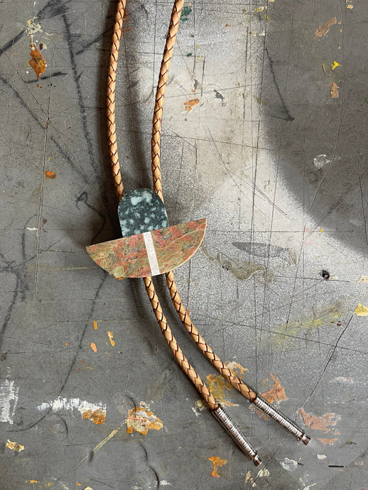 Sandstone, Variolite & Opalized Wood Bolo Tie