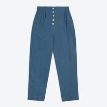 Washed Blue Cotton Linen Trousers