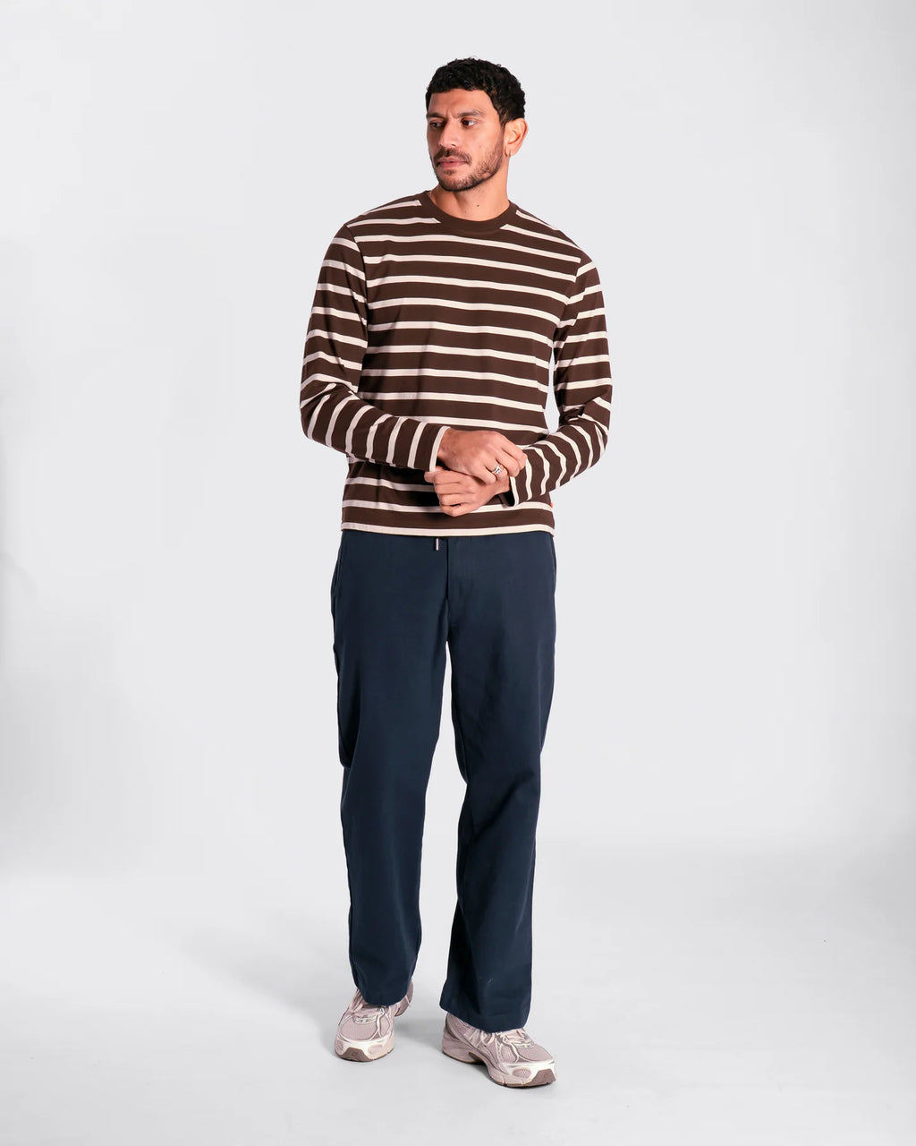 Brown & Sand Breton Stripe Long Sleeve T Shirt
