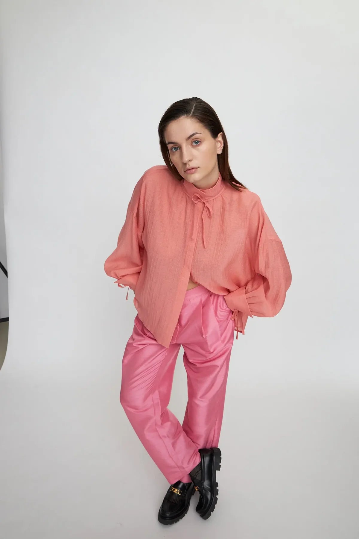 Rose Volume Shirt with Tie Bow