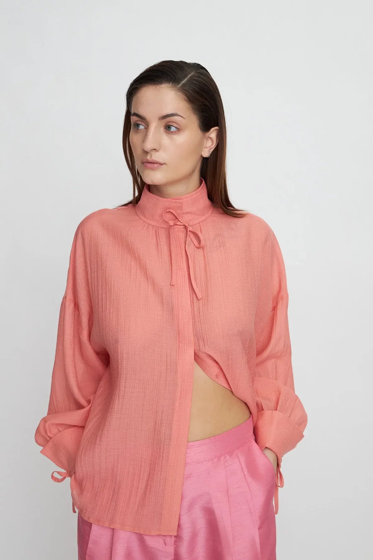 Rose Volume Shirt with Tie Bow
