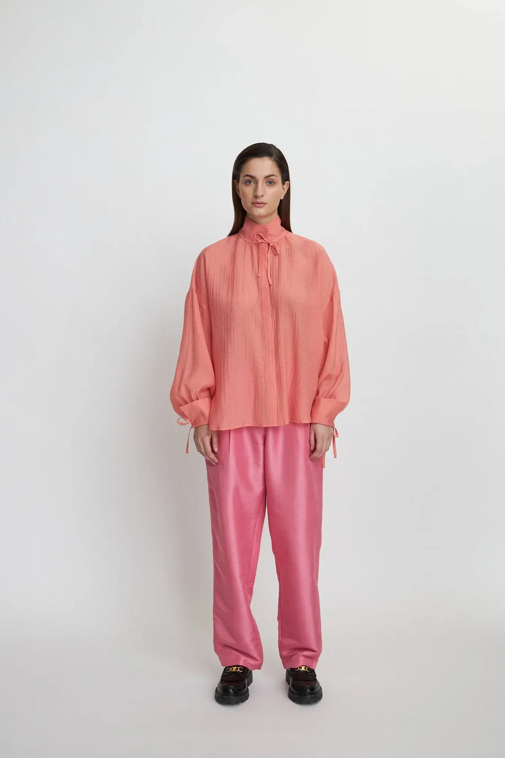 Rose Volume Shirt with Tie Bow