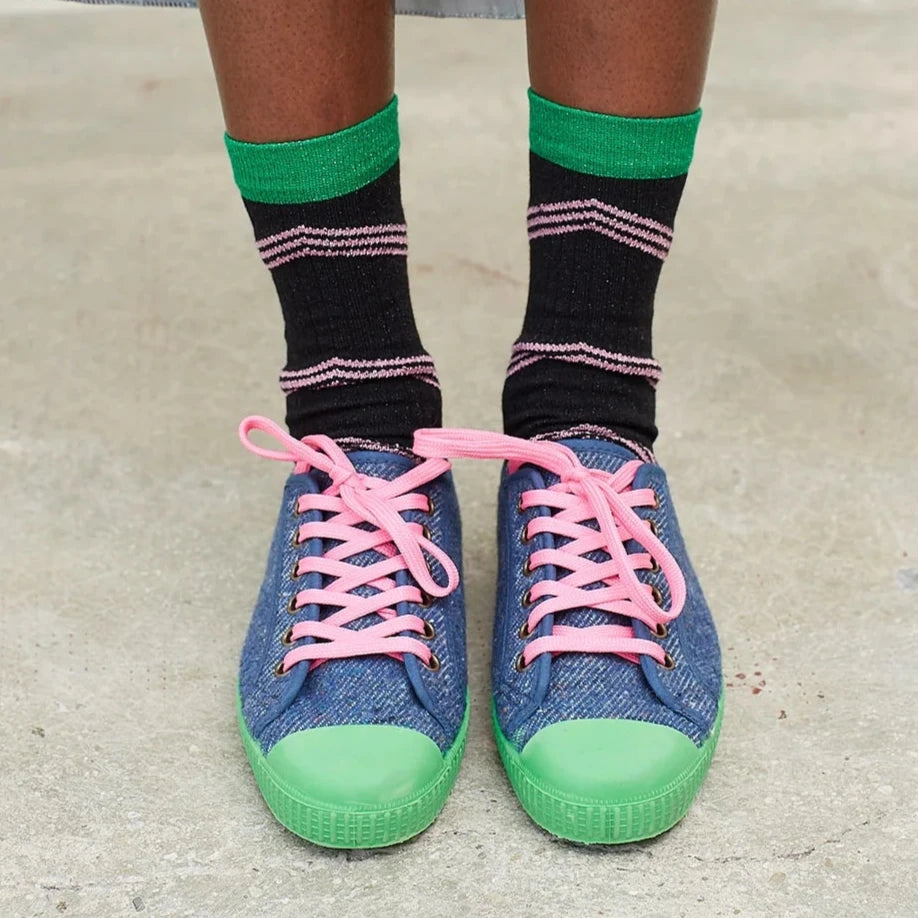 Black & Green Glitter Socks