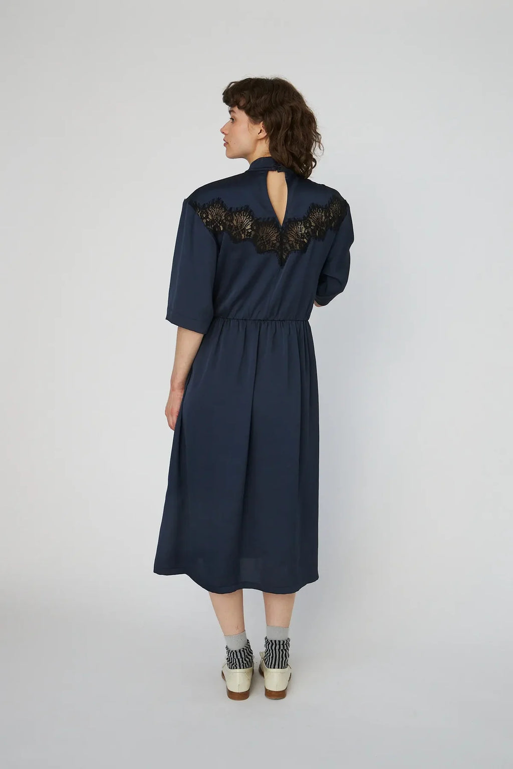 Navy Delicate Lace Midi Dress