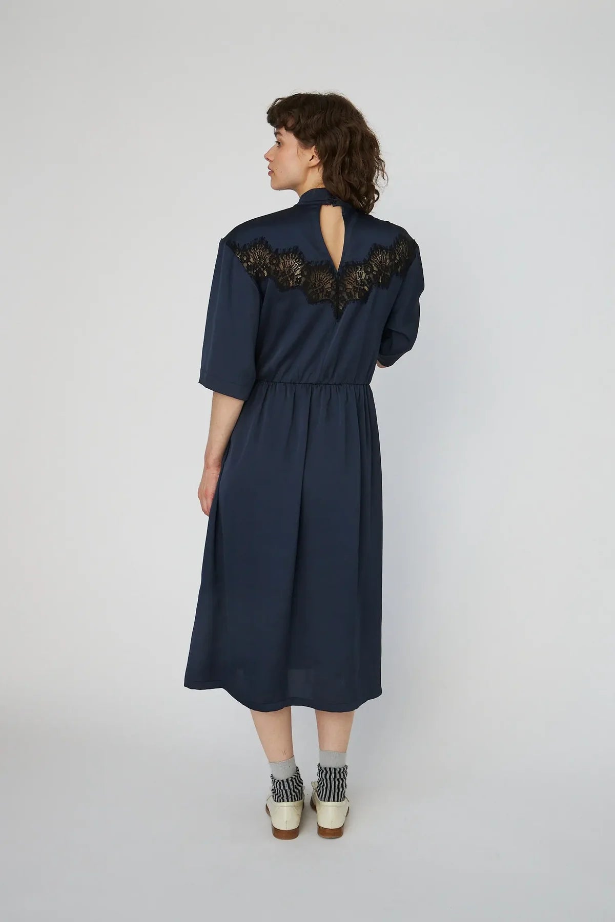 Navy Delicate Lace Midi Dress
