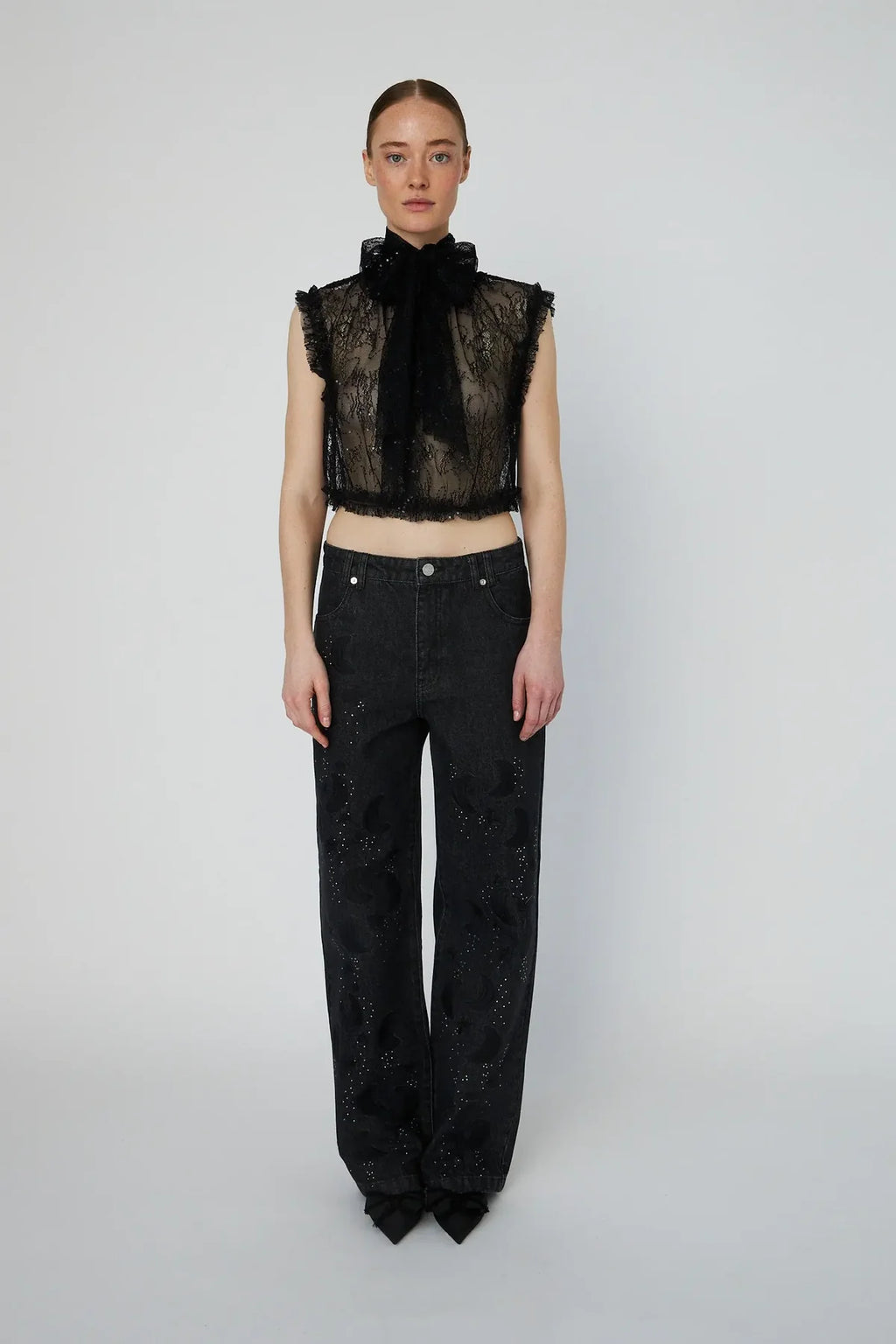Black Sheer Cropped Lace Top