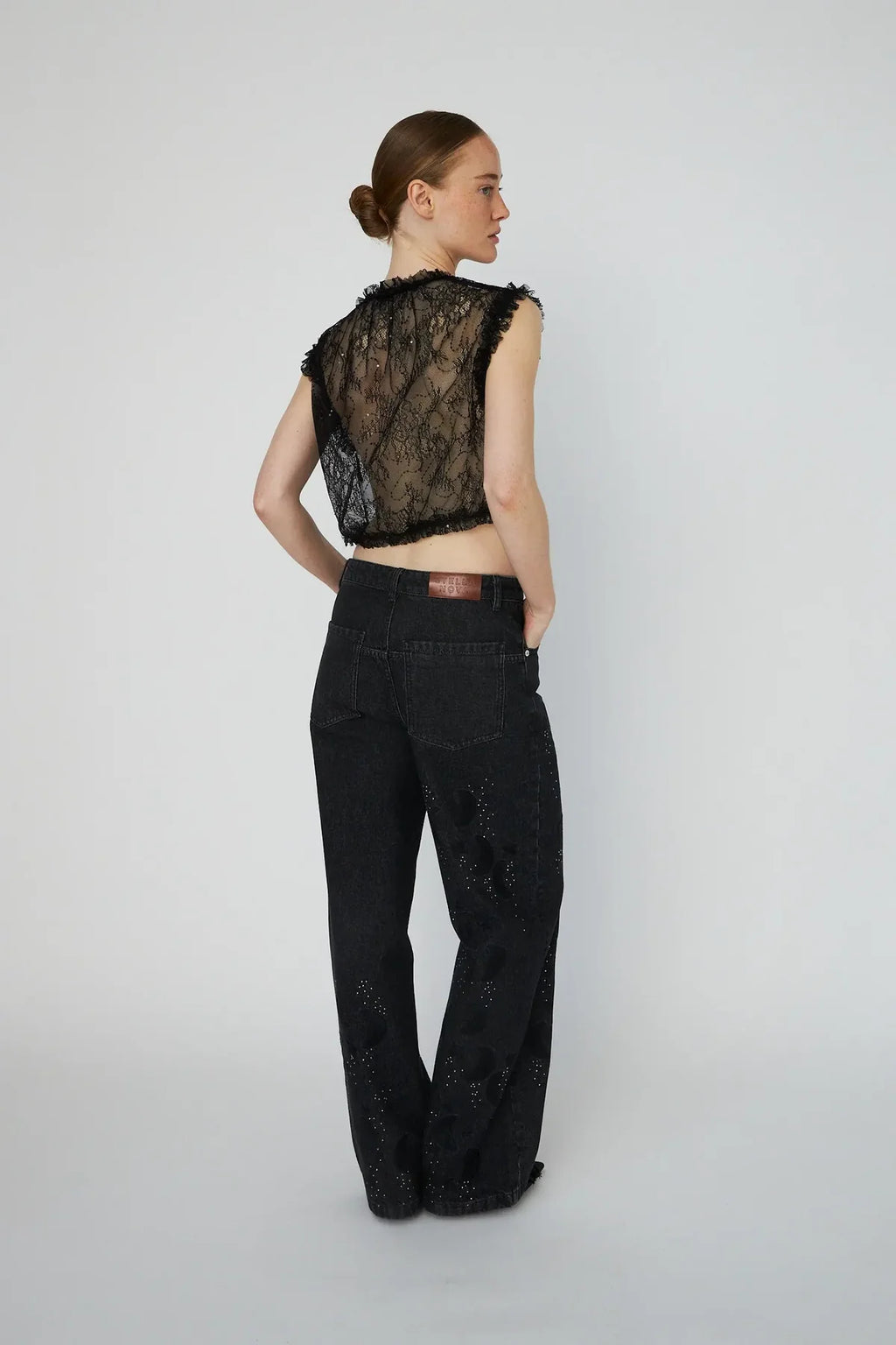Black Sheer Cropped Lace Top