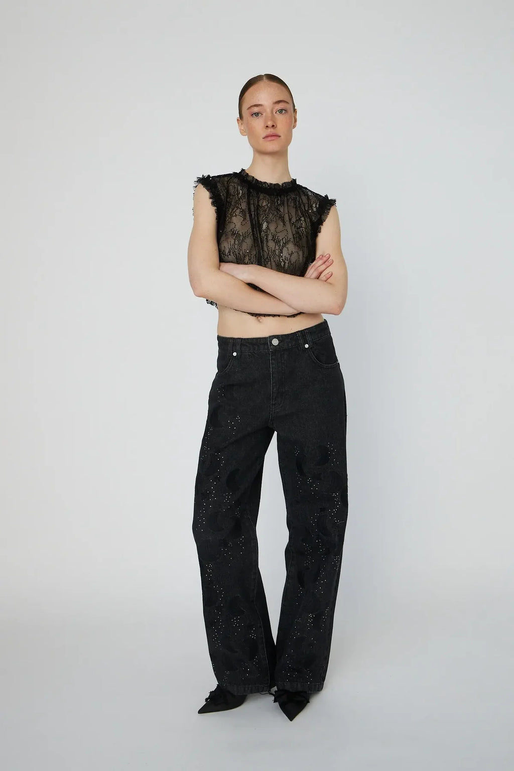 Black Sheer Cropped Lace Top