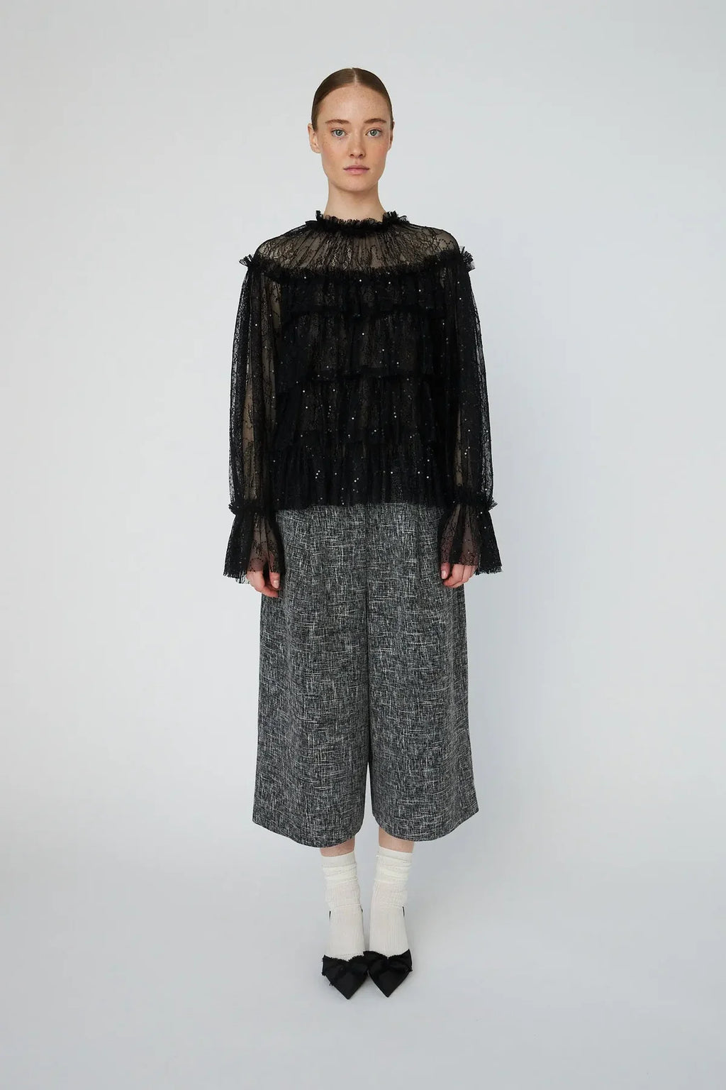 Black Sheer Frill Lace Blouse