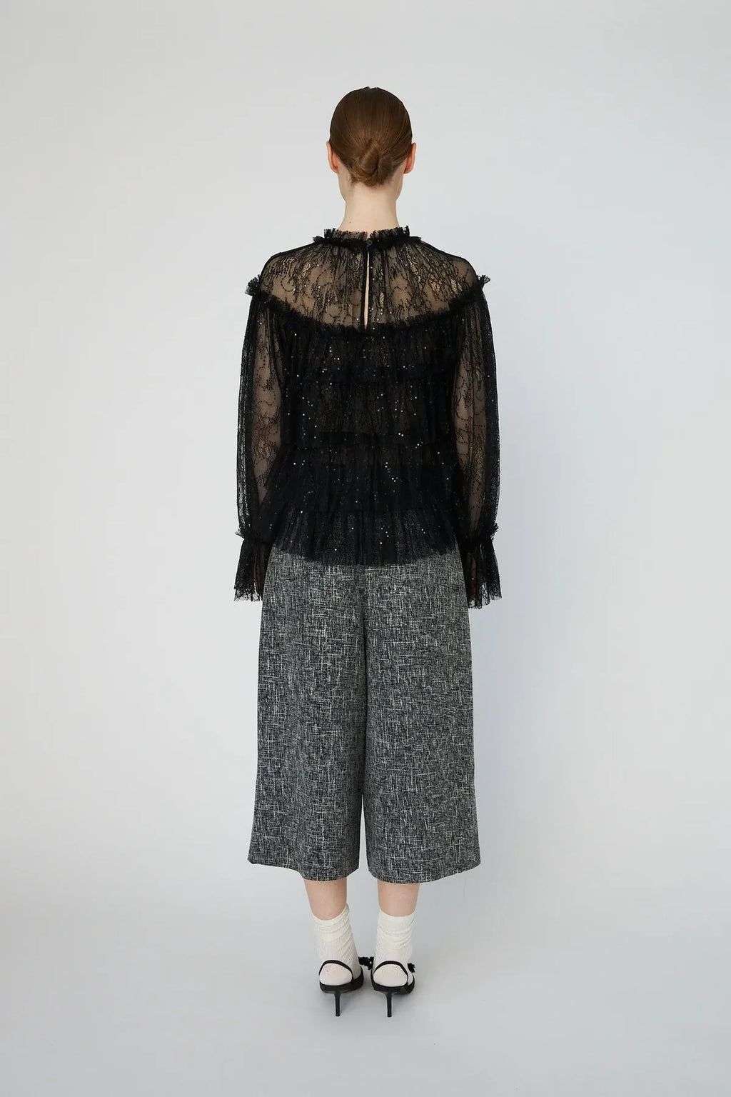 Black Sheer Frill Lace Blouse